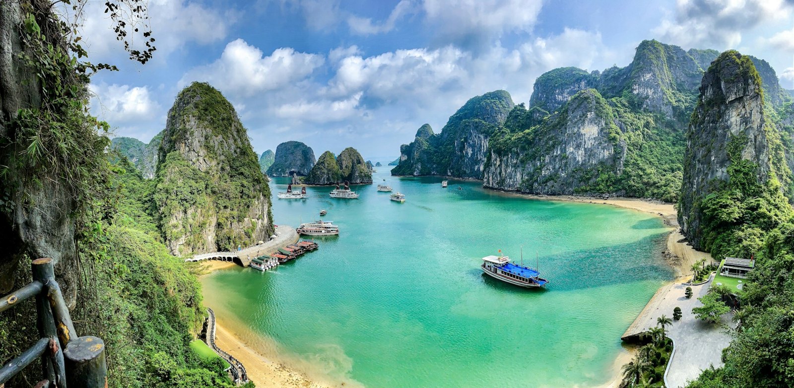 Boats and limestone islands in Ha Long Bay, Vietnam